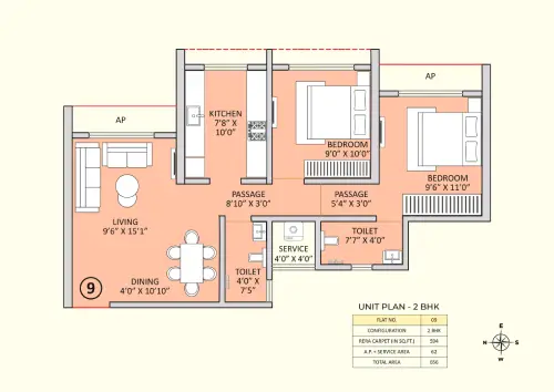 Floor Plane 2 BHK